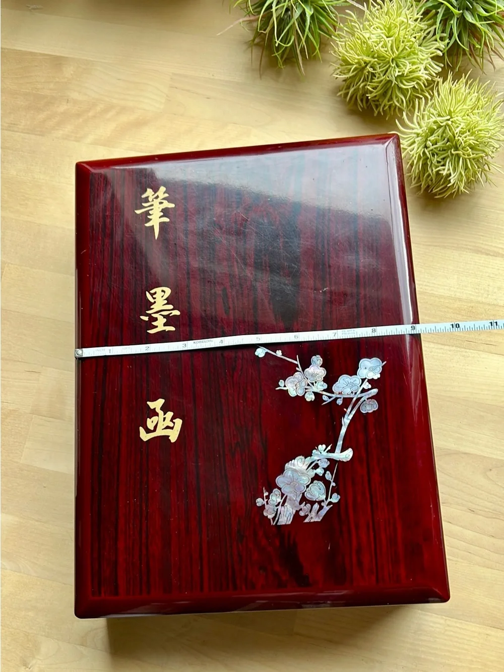 Calligraphy Mother of Pearl Floral Texture Pattern Wooden Box Container Case